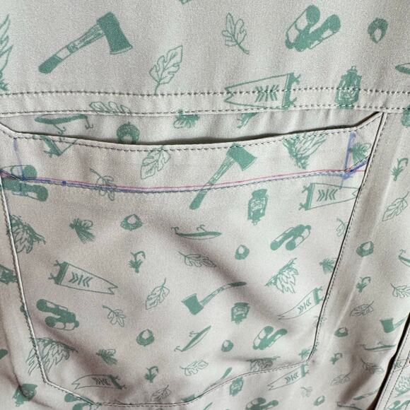 Dakota Cream Green Camping Outdoor Pattern Long Sleeve Quick Dry Button Up Sz XL - Picture 3 of 5